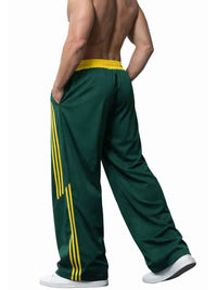 Pantalón Oversized Hombre Verde con Franjas Amarillas Gym Streetwear