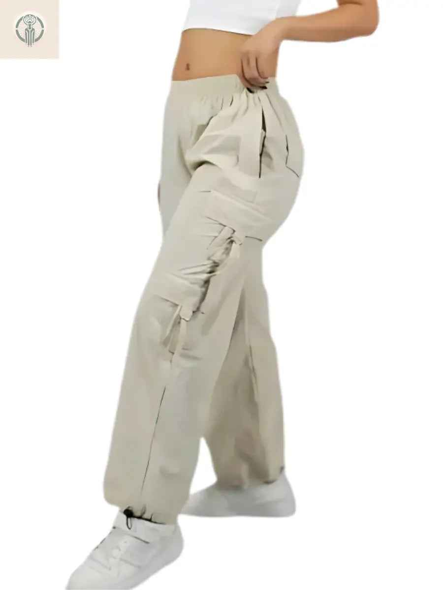 Pantalón Multicargo Mujer Hueso Tela Mojada Premium