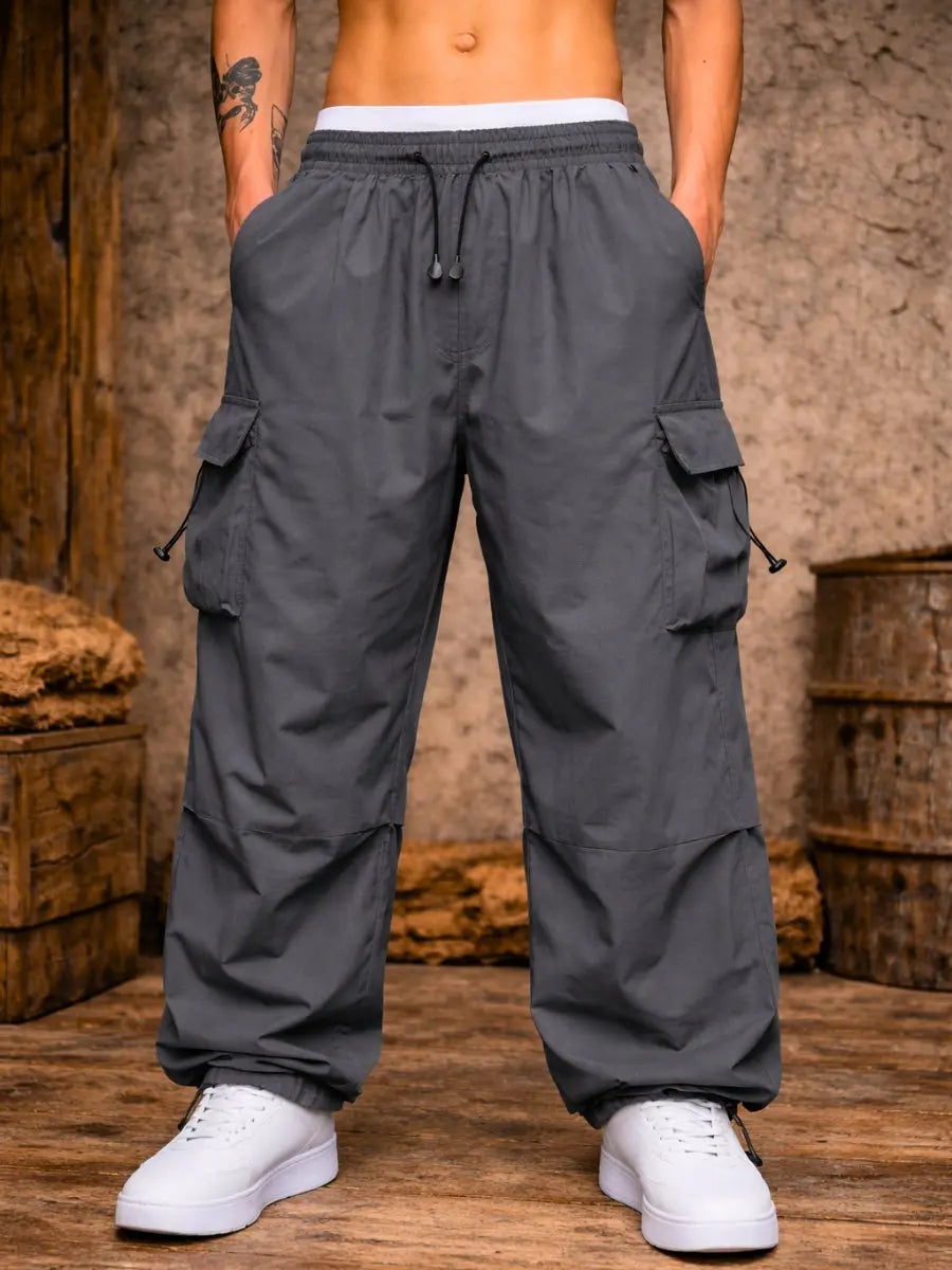 Pantalón Parachute Cargo Hombre Tela Mojada Oversized ENKI ModaStyle