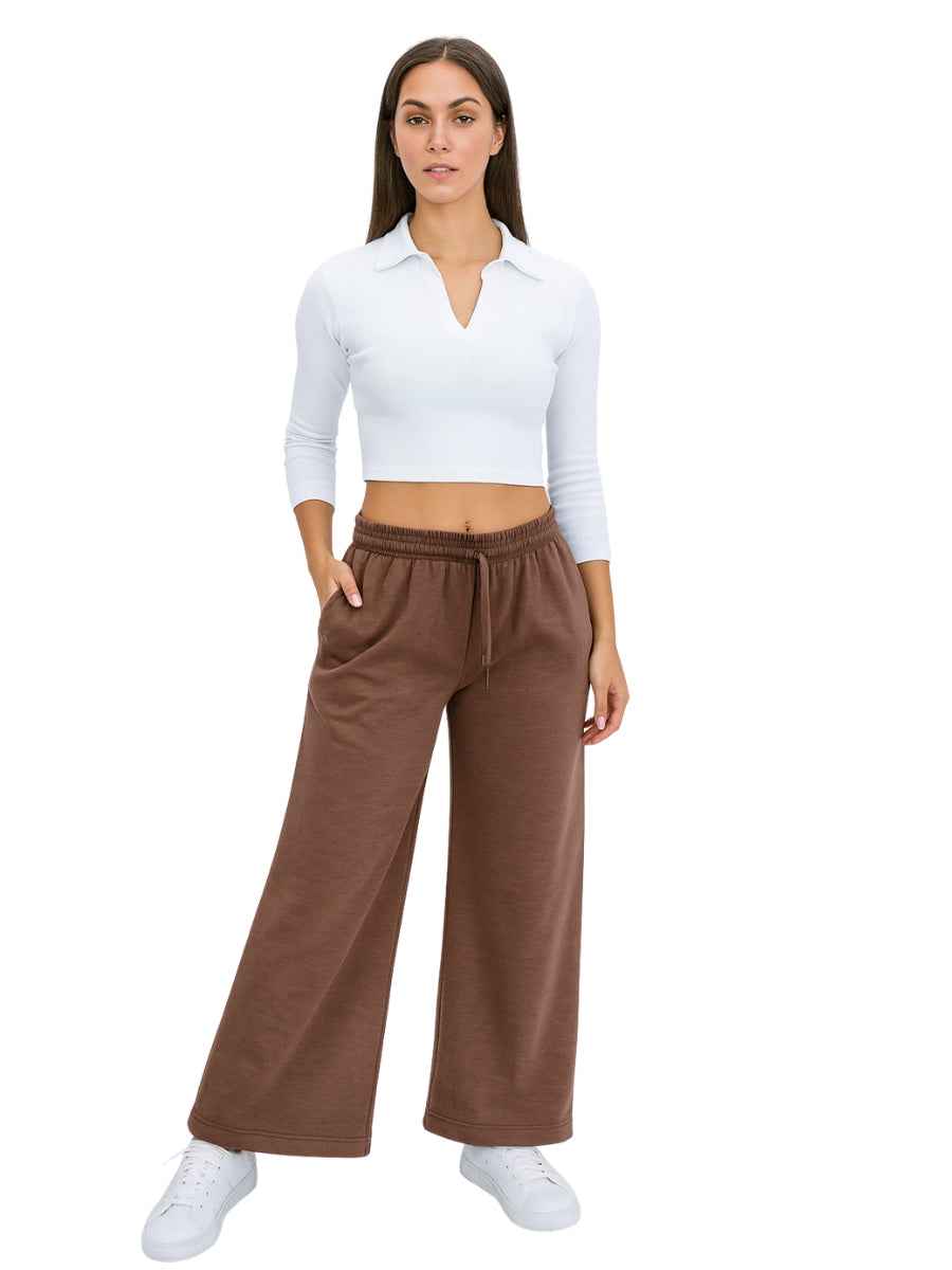 Pantalón Palazzo Mujer Franela Cintura Elástica