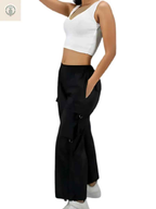Pantalón Multicargo Mujer Negro Tela Mojada Premium