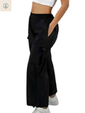 Pantalón Multicargo Mujer Negro Tela Mojada Premium