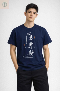 Polo Juvenil Azul Navy Estampado Japonés en Algodón Jersey - Moda Juvenil