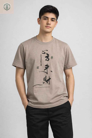 Polo Juvenil Estampado Japonés Beige de Algodón Jersey