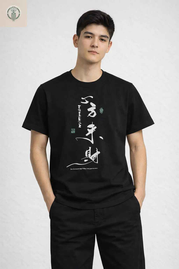 Polo Juvenil Negro Diseño Japonés Cuello Redondo