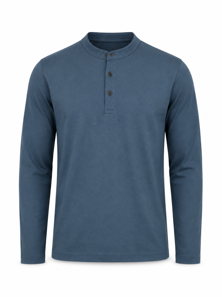 Polo Manga Larga Cuello Mao Hombre Color Acero | Classic Fit | ENKI ModaStyle