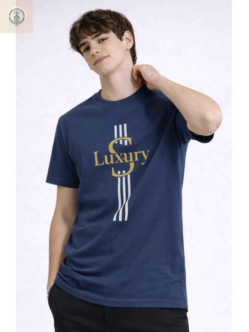 Polo Hombre Lujo Algodón Azul Acero Jersey Cuello Redondo