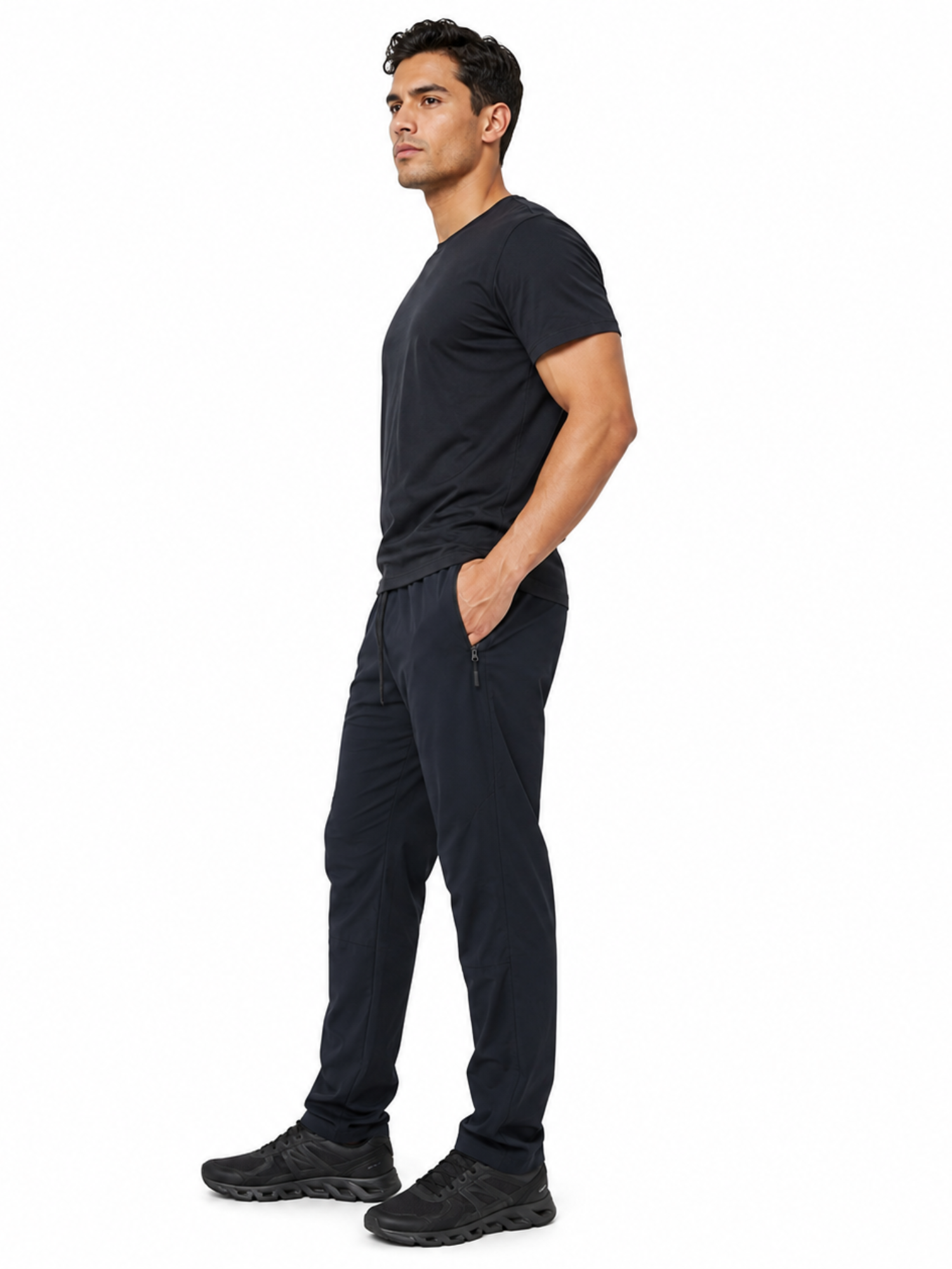 Pantalón deportivo recto hombre azul marino vista lateral