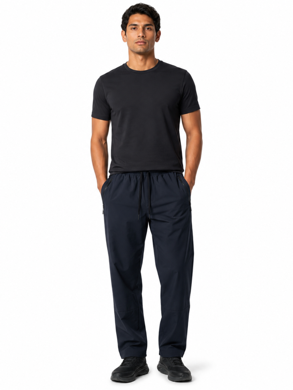 Pantalón deportivo recto hombre azul marino vista frontal cuerpo completo