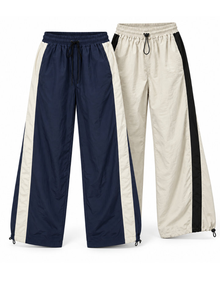 Pack x2 Pantalón Aura Oversized Mujer | Tela Mojada Azul Marino y Hueso