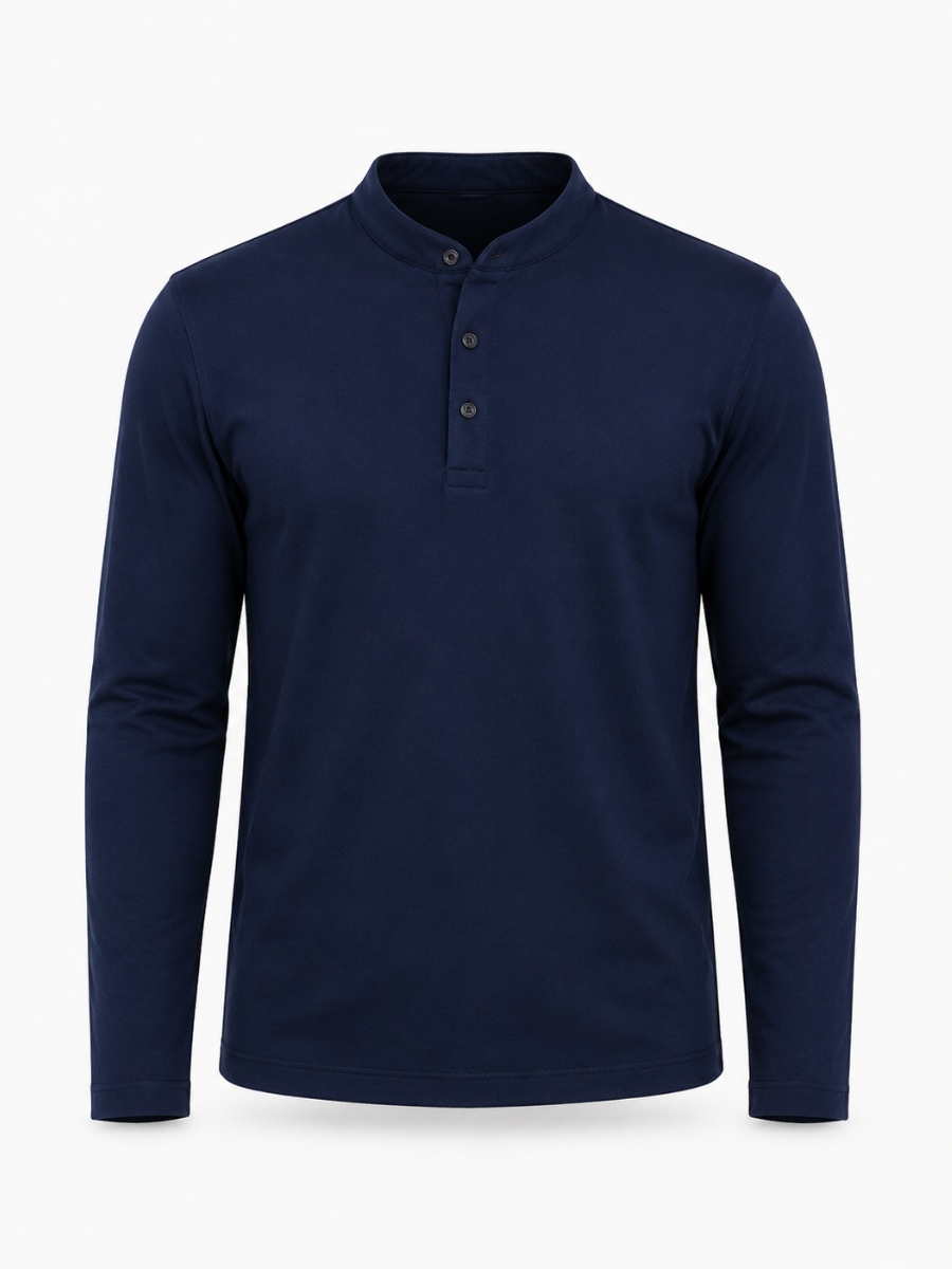 Polo Manga Larga Cuello Mao Hombre Color Azul Marino | Classic Fit | ENKI ModaStyle