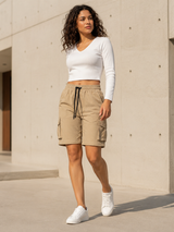 Pantalón Cargo Convertible Parachute para Mujer | Pack x2 Beige + Verde Militar | Tela Mojada 5
