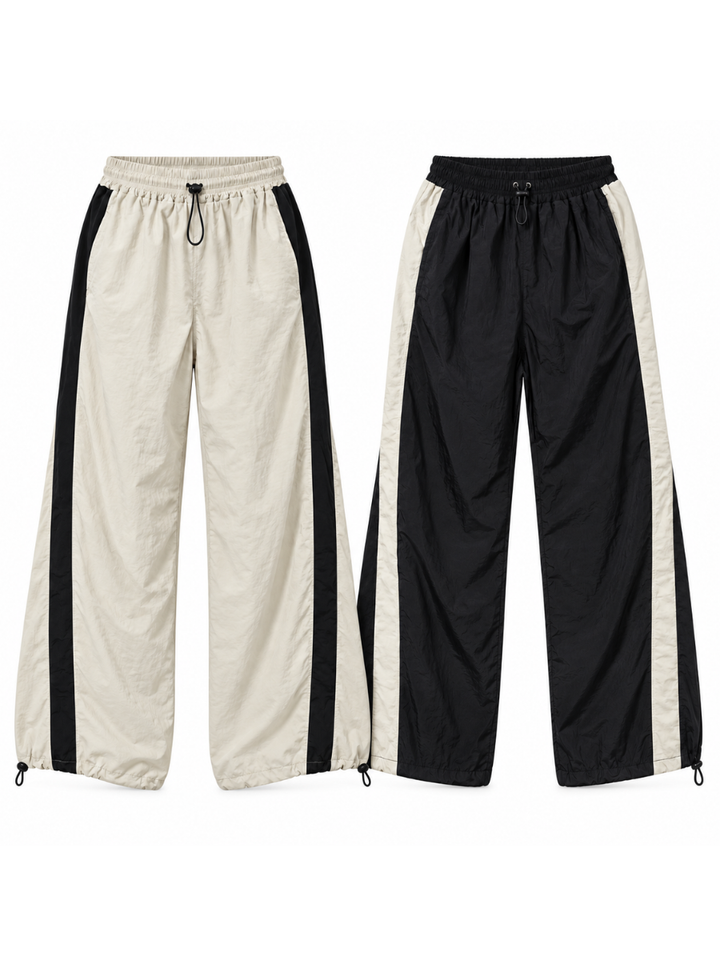 Pack x2 Pantalón Aura Oversized Mujer | Tela Mojada Hueso y Negro