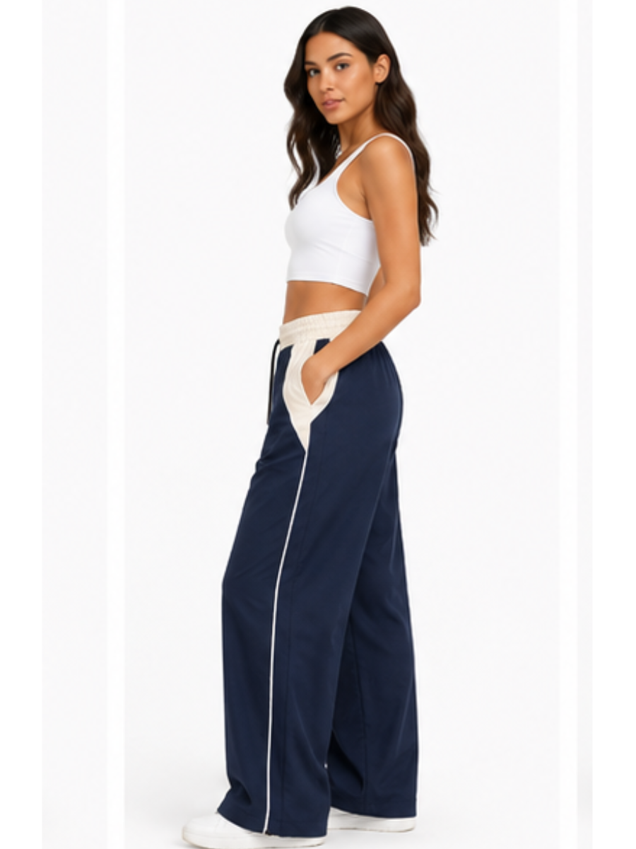 Pantalón Deportivo Oversized Azul Marino Bicolor — Tela Nova | Mujer | ENKI - ENKI ModaStyle