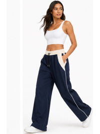 Pantalón Deportivo Oversized Mujer Azul Marino Bicolor - Tela Nova | ENKI