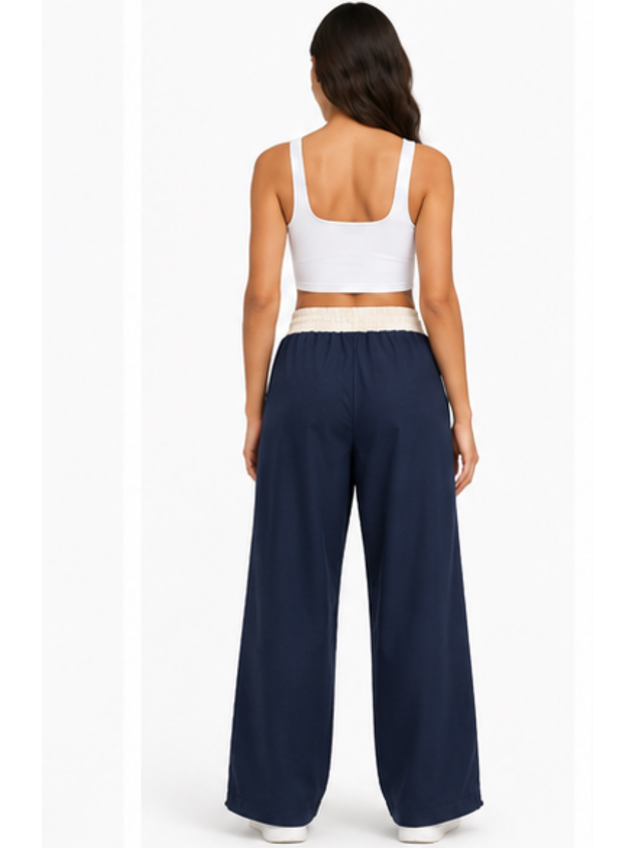 Pantalón Deportivo Oversized Azul Marino Bicolor — Tela Nova | Mujer | ENKI - ENKI ModaStyle