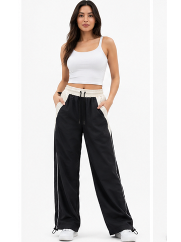 Pantalón Oversized Bicolor Negro Beige Mujer - Pantalón Oversized Bicolor Mujer en Tela Nova, Estilo y Comodidad