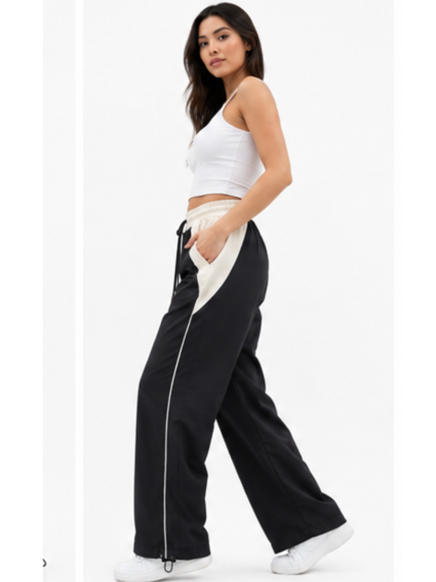 Pantalón Oversized Bicolor Negro Beige Mujer | Tela Nova - ENKI ModaStyle