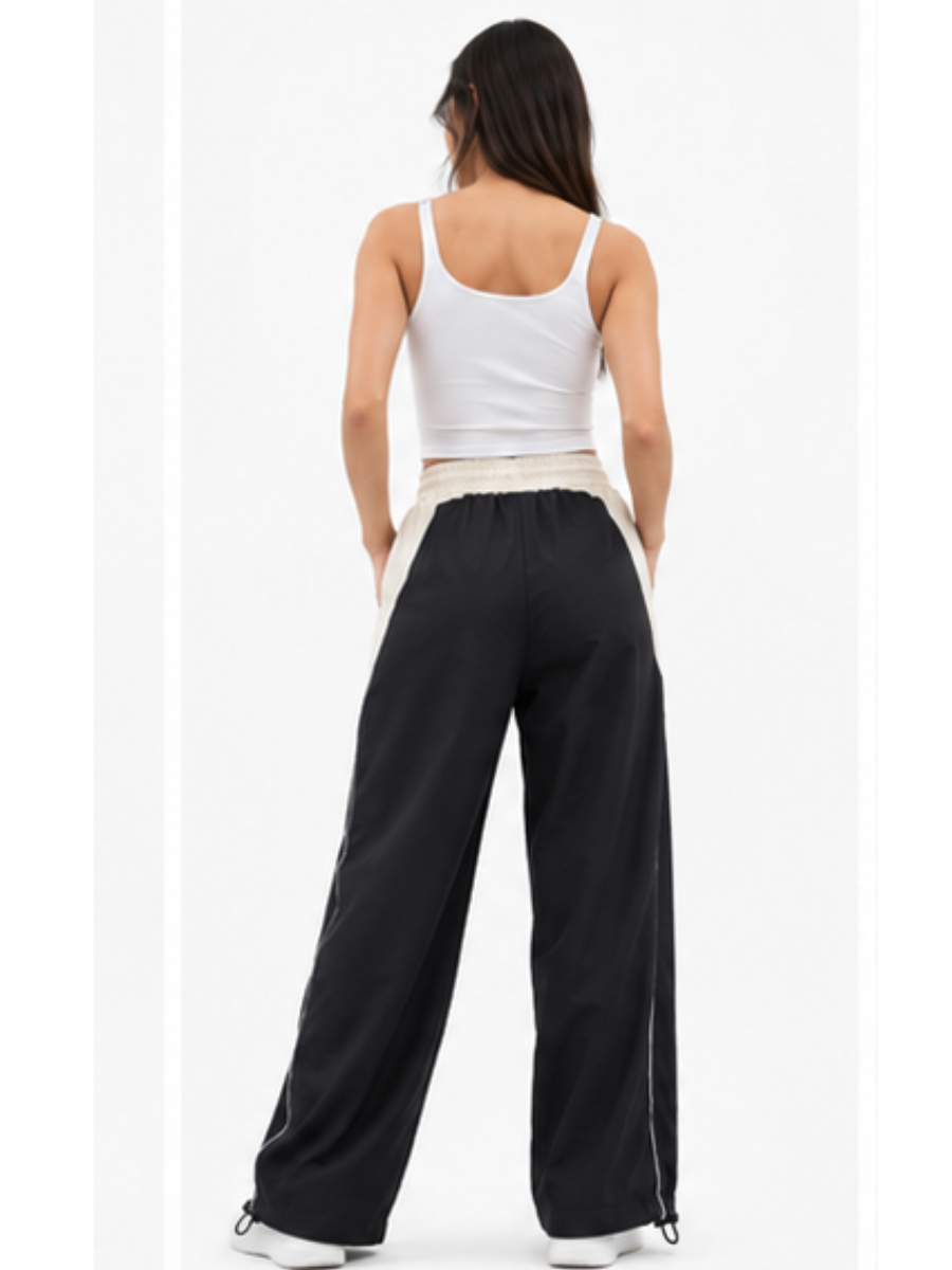 Pantalón Oversized Bicolor Negro Beige Mujer | Tela Nova - ENKI ModaStyle