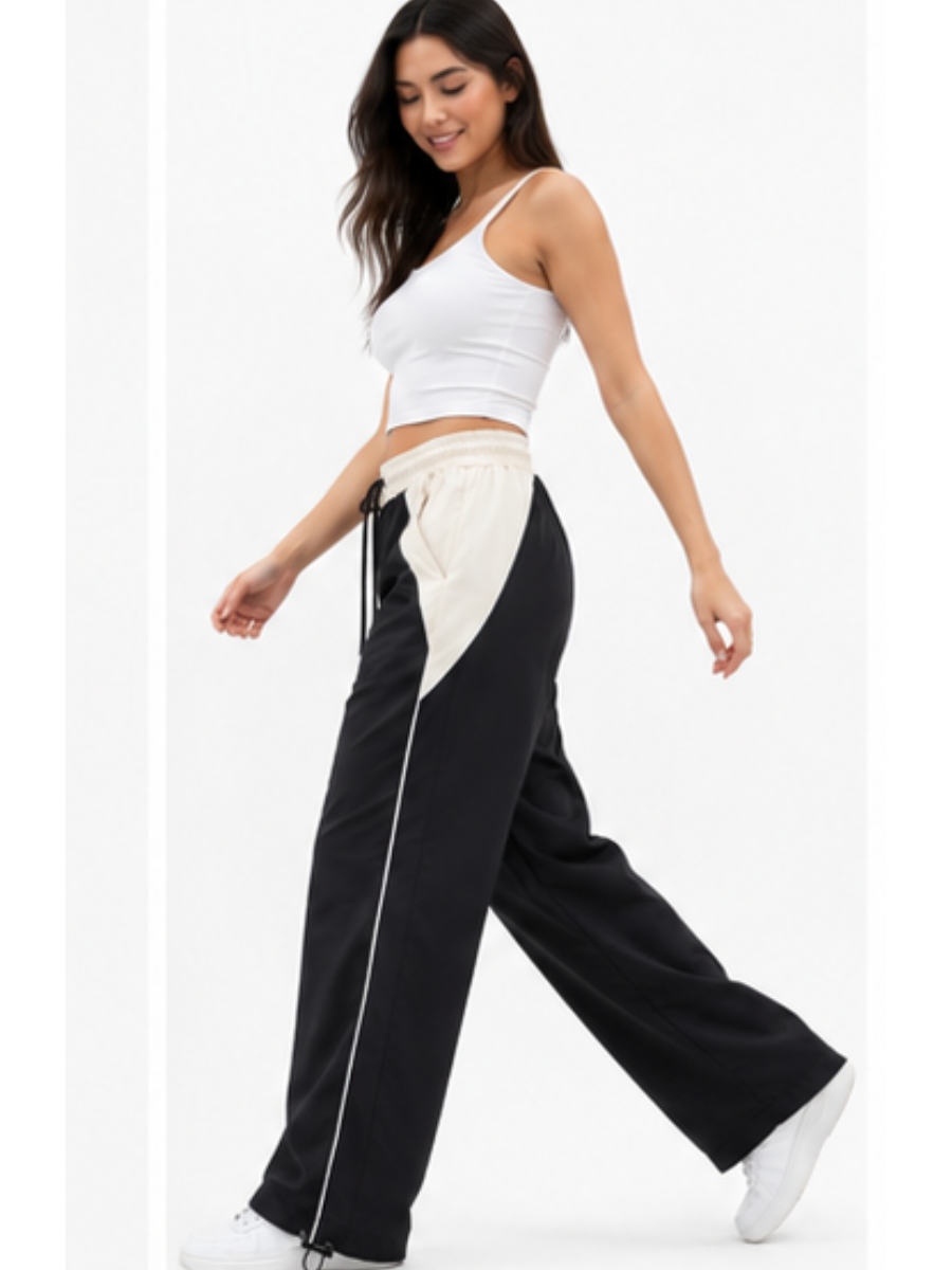 Pantalón Oversized Bicolor Negro Beige Mujer | Tela Nova - ENKI ModaStyle
