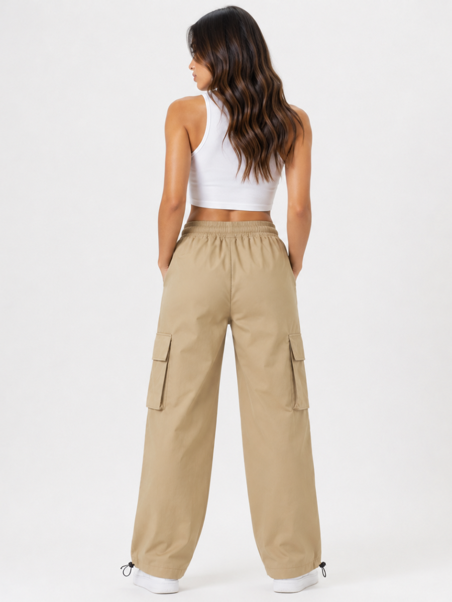Pantalón Cargo Oversized Beige Mujer | Tela Nova - ENKI ModaStyle