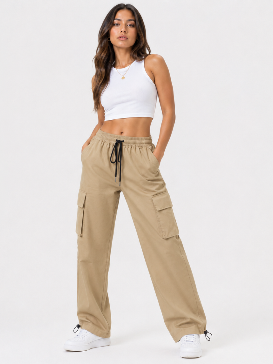 Pantalón Cargo Oversized Beige Mujer | Tela Nova - ENKI ModaStyle