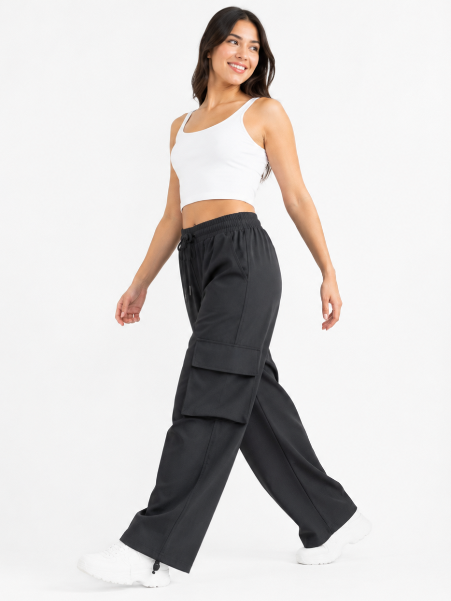 Pantalón Cargo Oversized Gris Carbón Mujer | Tela Nova - ENKI ModaStyle