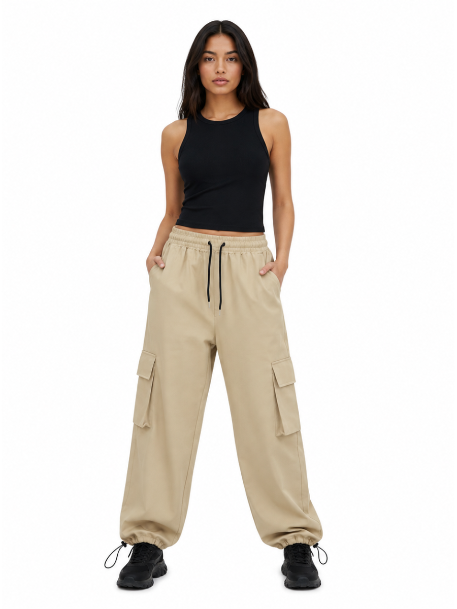 Pantalón Cargo Oversized Hueso — Tela Nova | Mujer | ENKI - ENKI ModaStyle
