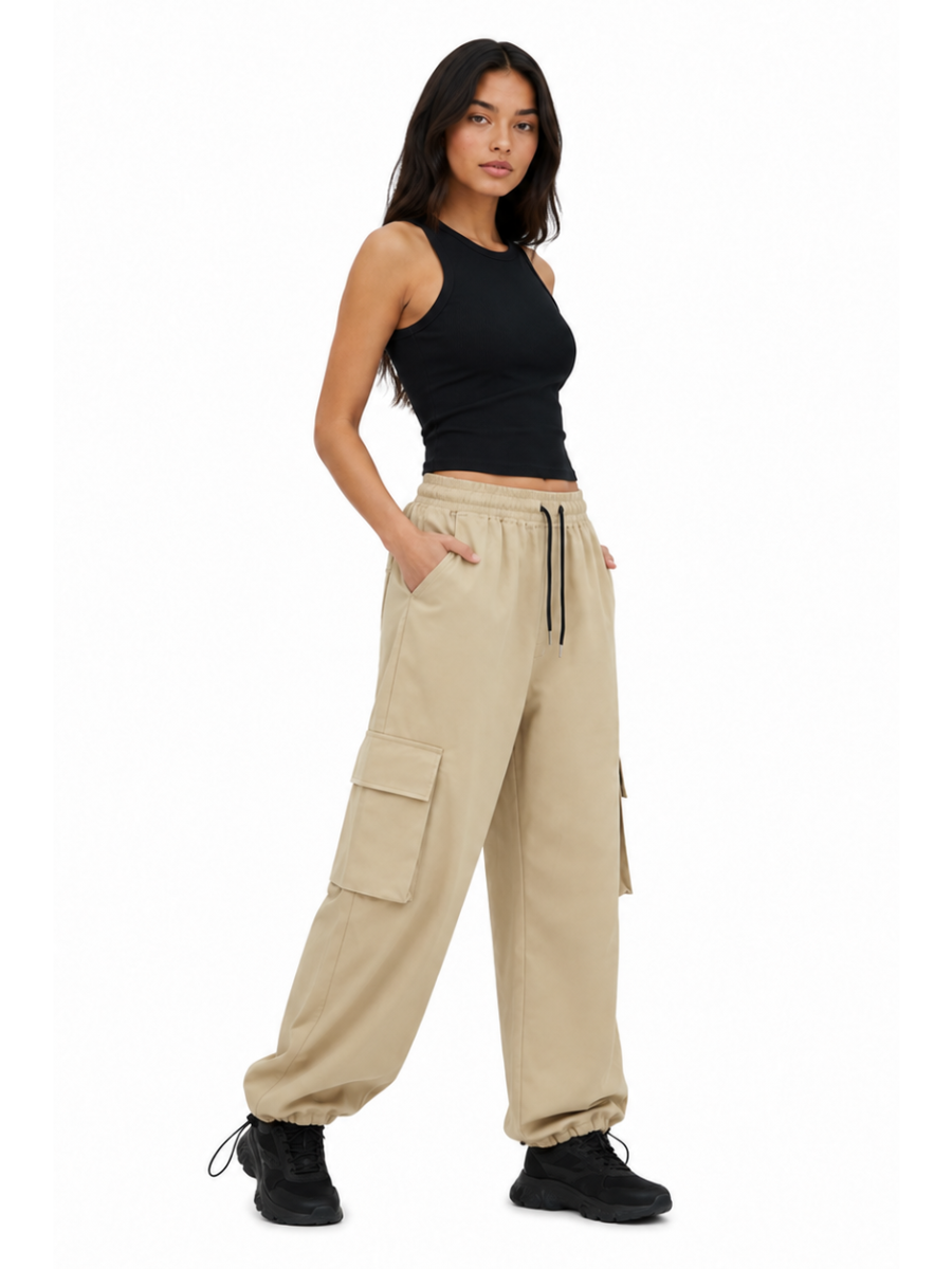 Pantalón Cargo Oversized Hueso — Tela Nova | Mujer | ENKI - ENKI ModaStyle