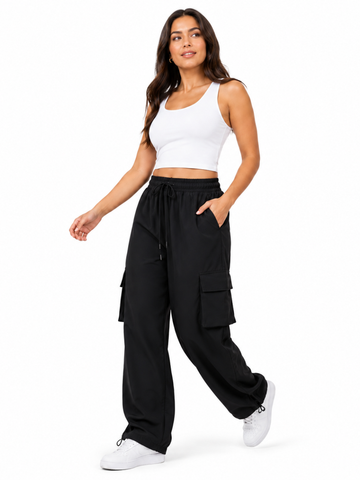 Pantalón Cargo Mujer Negro Oversized | Tela Nova