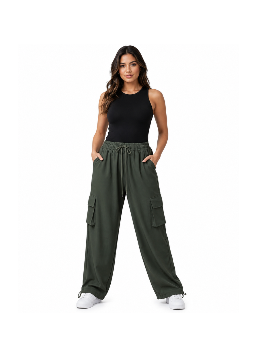 Pantalón Cargo Oversized Verde Militar — Tela Nova | Mujer | ENKI - ENKI ModaStyle