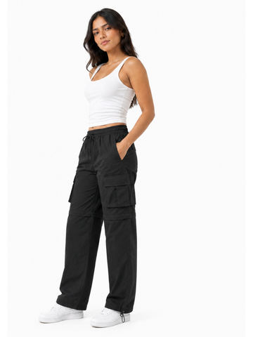 Pantalón Cargo Convertible Mujer Negro | Tela Mojada 2 en 1