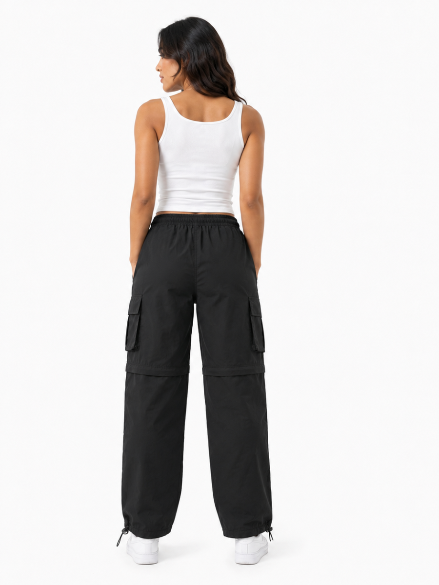 Pantalón Cargo Convertible Tela Mojada Mujer Pack x2 | Negro y Hueso | Parachute Fit
