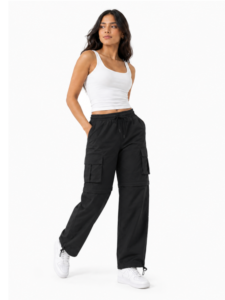 Pantalón Cargo Convertible Tela Mojada Mujer Pack x2 | Negro y Verde Militar | Parachute Fit