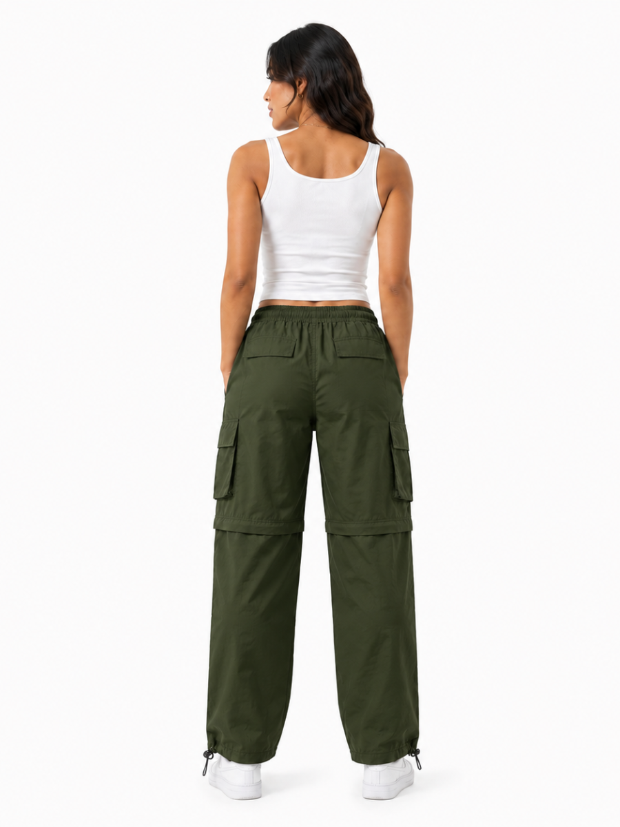 Pantalón Cargo Convertible Verde Militar — Tela Mojada | Mujer | ENKI - ENKI ModaStyle