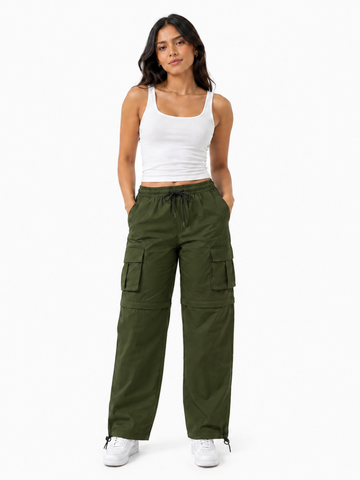 Pantalón Cargo Convertible Mujer Verde Militar - Tela Mojada | ENKI