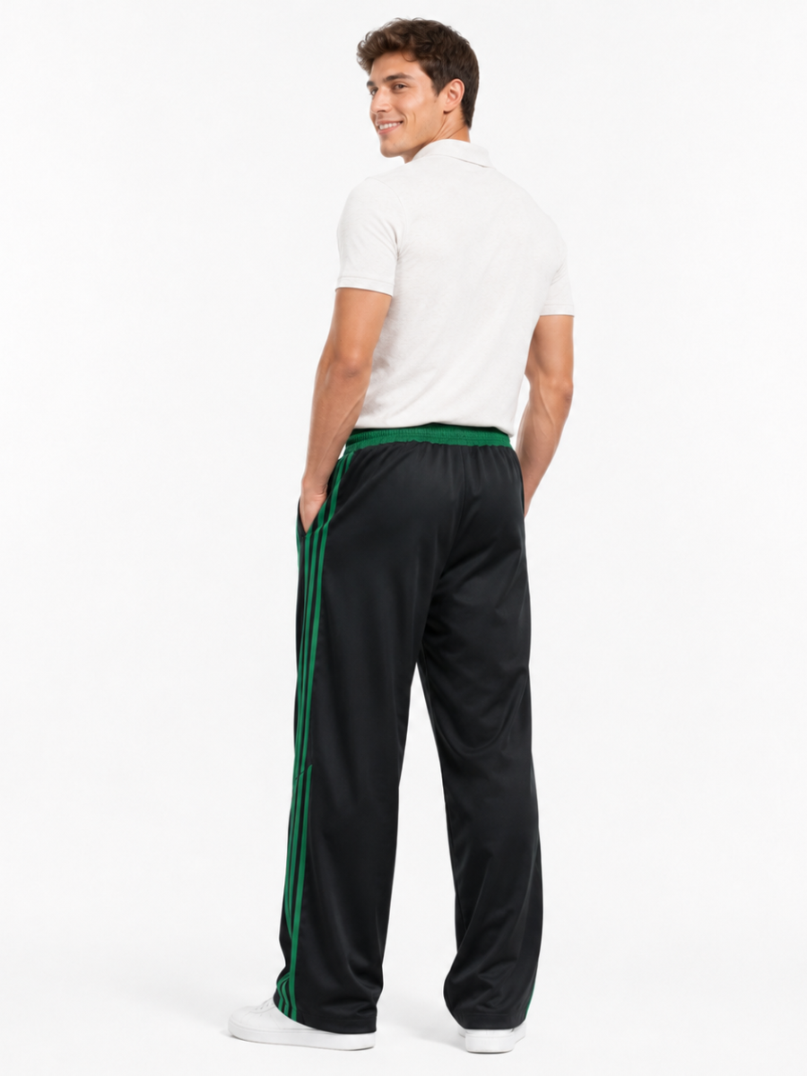 Pantalón Oversized Hombre Negro Gym con Franjas Verdes para Streetwear - ENKI ModaStyle
