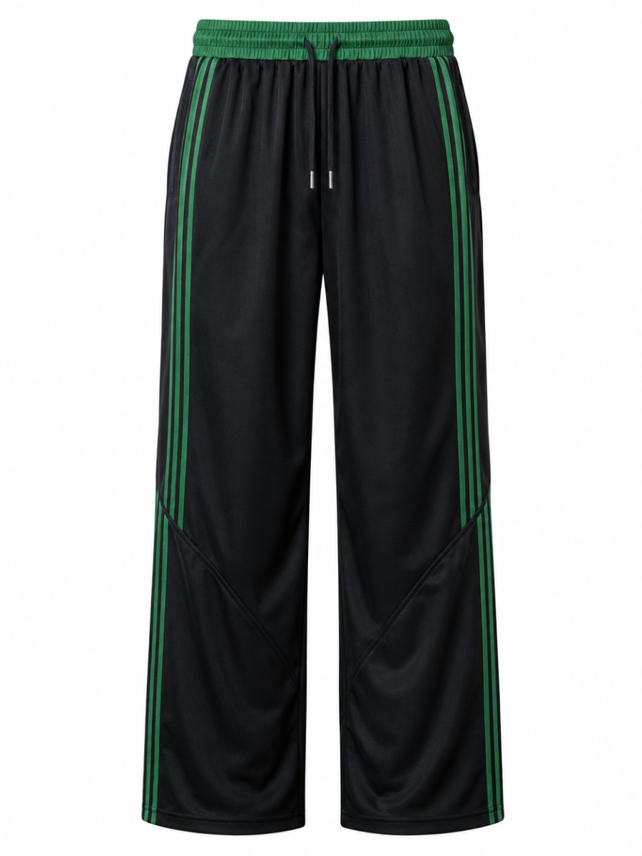 Pantalón Oversized Hombre Negro Gym con Franjas Verdes para Streetwear - ENKI ModaStyle