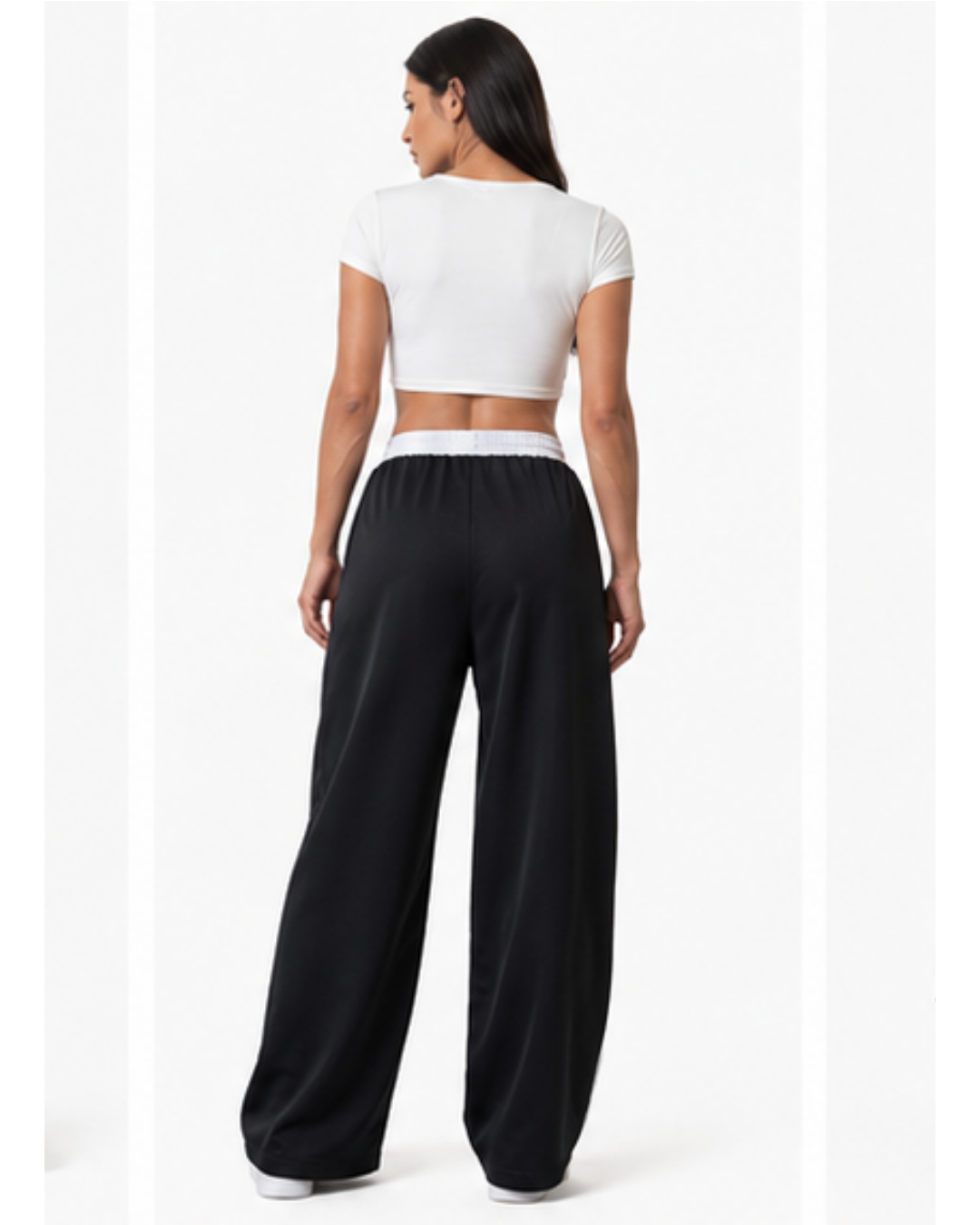 Pantalón Deportivo Oversized Negro con Franjas Blancas — Tela Nova | Mujer | ENKI - ENKI ModaStyle