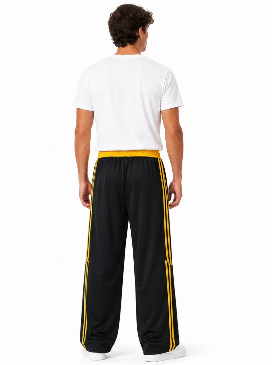 Pantalón Deportivo Oversized Negro Amarillo — Tela Nova | Hombre | ENKI