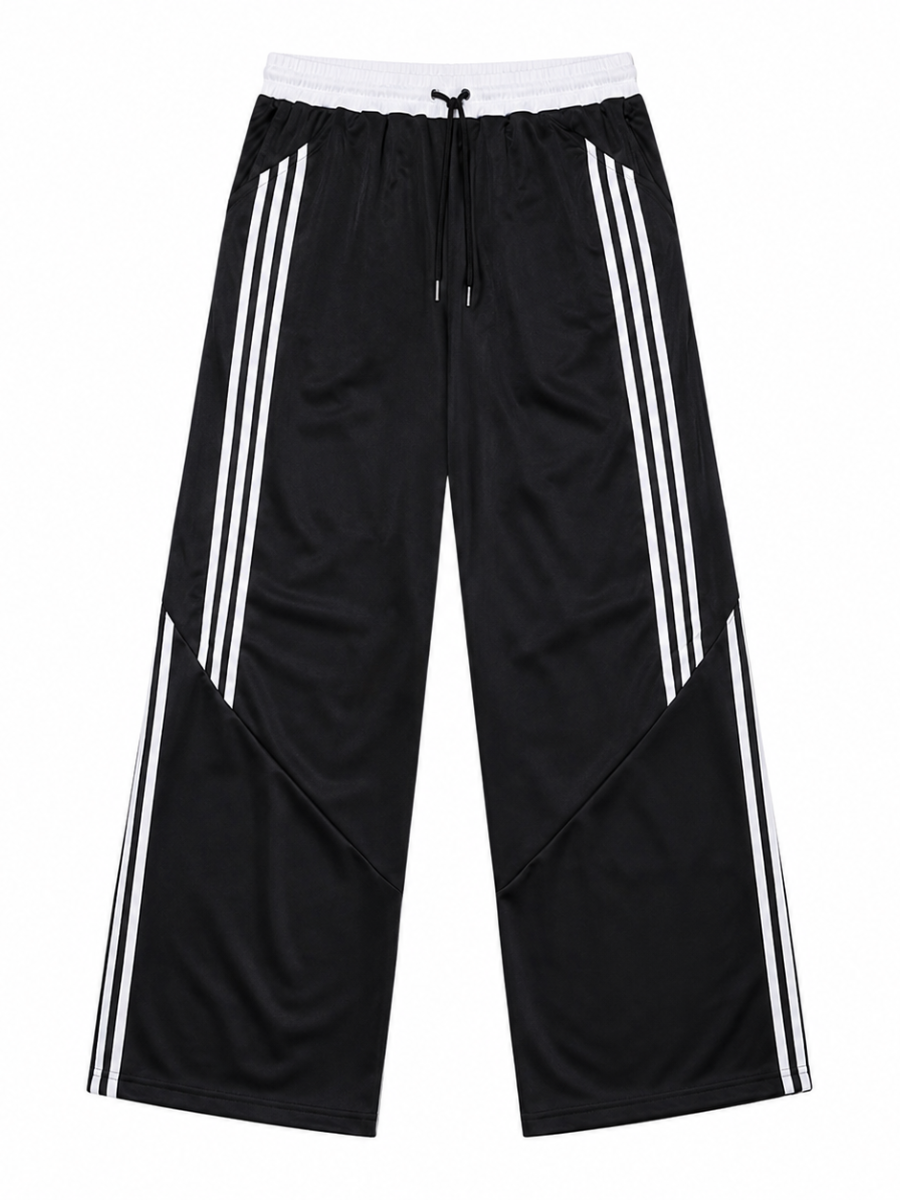 Pantalón Deportivo Oversized Negro con Franjas Blancas — Tela Nova | Hombre | ENKI
