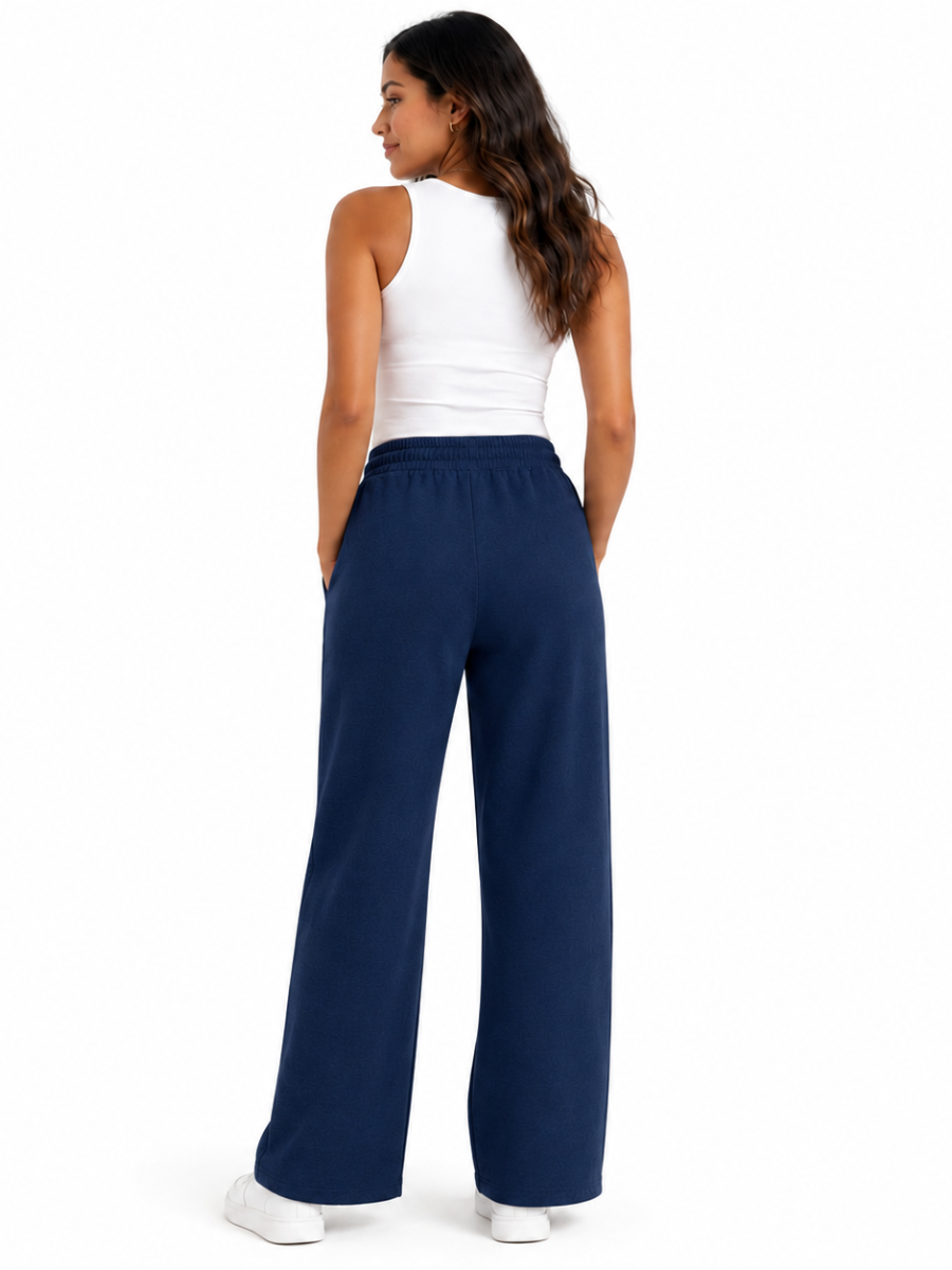 Pantalón Palazzo Mujer Azul Navy French Terry Deli