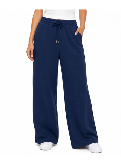 Pantalón Palazzo Mujer Azul Navy French Terry Deli