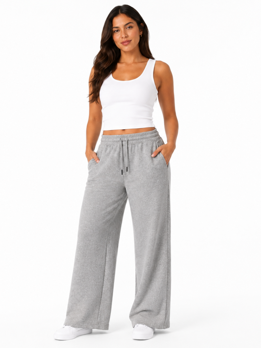 Pantalón Palazzo Mujer Gris Melange French Terry Deli