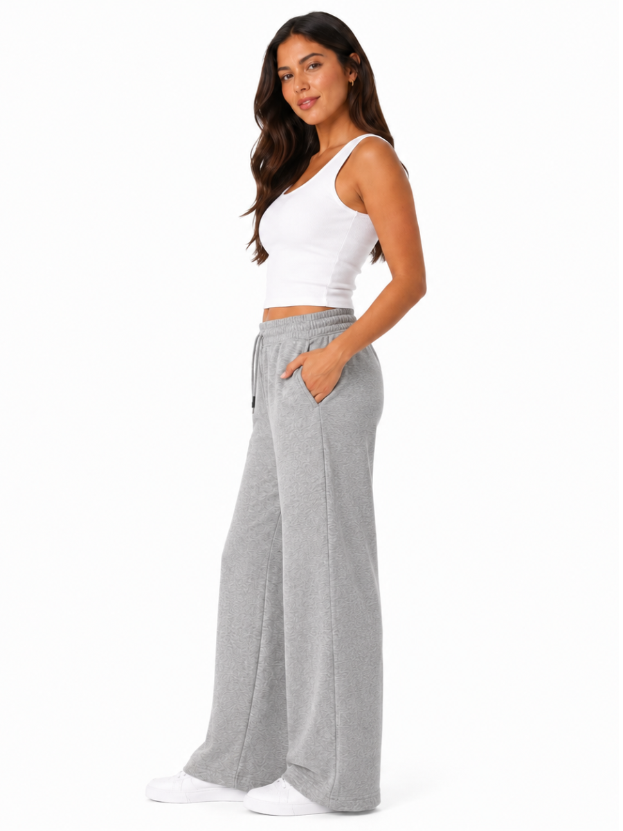 Pantalón Palazzo Mujer Gris Melange French Terry Deli