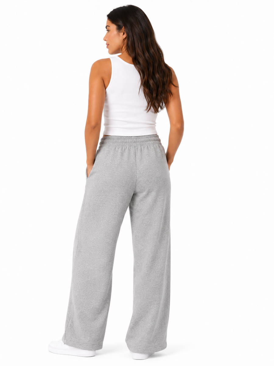 Pantalón Palazzo Mujer Gris Melange French Terry Deli