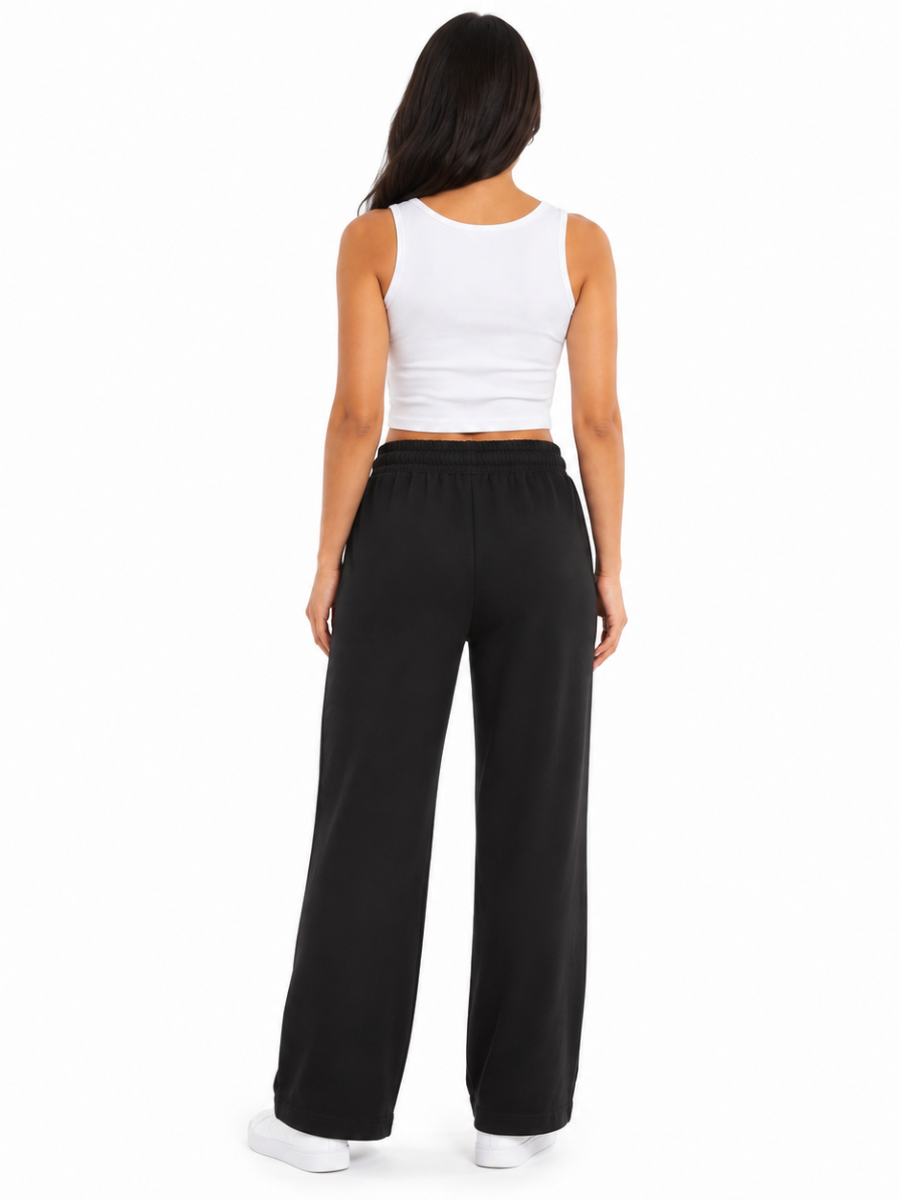 Pantalón Palazzo Mujer Negro French Terry Deli