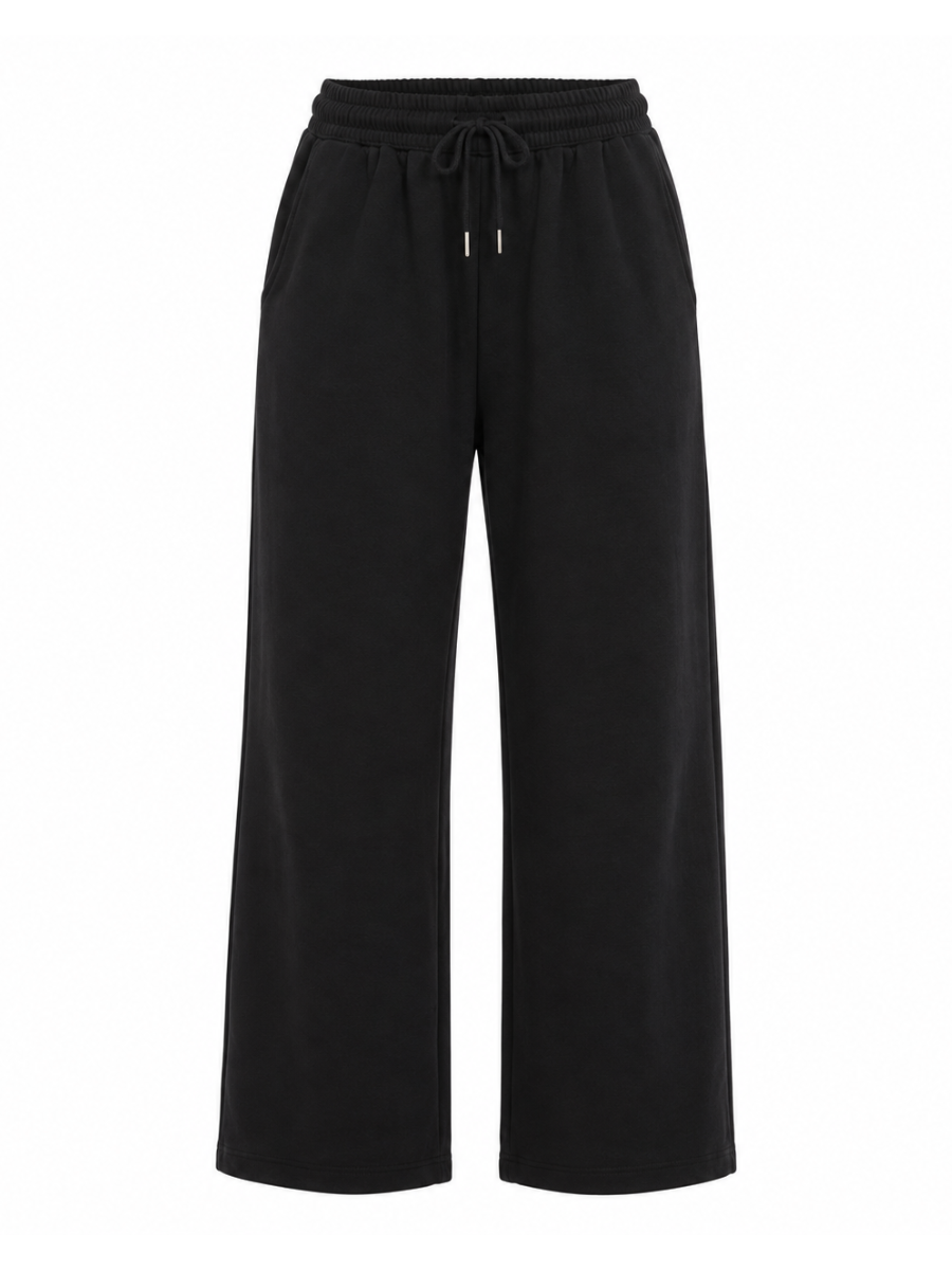 Pantalón Palazzo Mujer Negro French Terry Deli