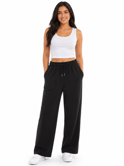 Pantalón Palazzo Mujer Negro French Terry Deli