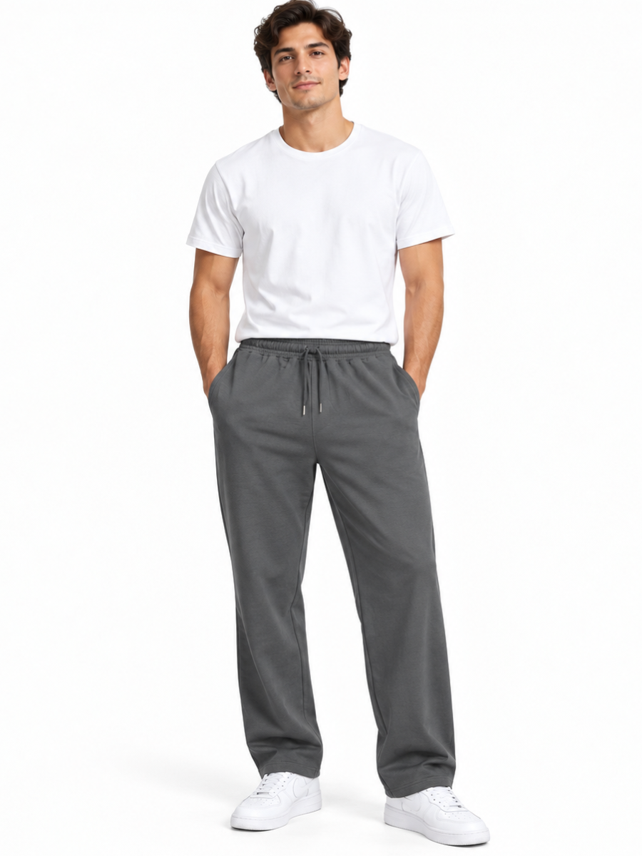 Pantalón French Terry Hombre Gris Oscuro | Recto Cómodo Casual | ENKI